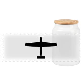 Schwarze Flugzeug-Silhouette - Panorama Keksdose mit Holzdeckel - Weiß - Vorne