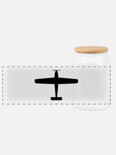 Schwarze Flugzeug-Silhouette - Panorama Keksdose mit Holzdeckel - Weiß