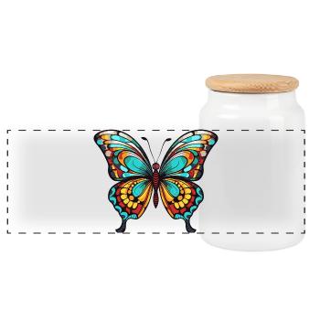 Colorful butterfly - Panoramic Cookie Jar with Wooden Lid - white - Front