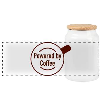 Powered by Coffee  - Panorama Keksdose mit Holzdeckel - Weiß - Vorne