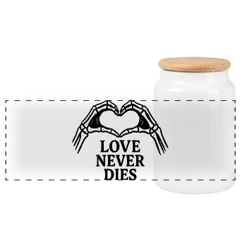 L'amour ne meurt jamais - Boîte à biscuits avec couvercle en bois - blanc - Devant