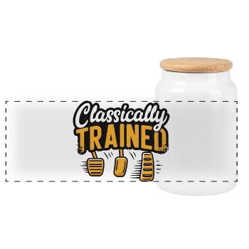 Classically Trained Manual Car Driver Pedals - Panoramic Cookie Jar with Wooden Lid - white - Front