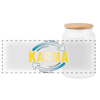 Karma - Minimalistisches Statement Design - Panorama Keksdose mit Holzdeckel - Weiß - Vorne