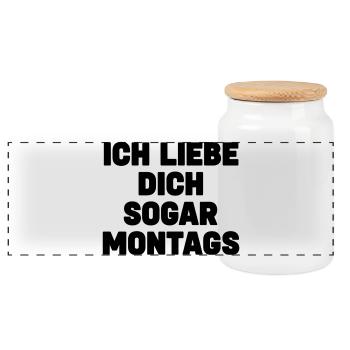 I Love You Even on Mondays – Love with Humor - Panoramic Cookie Jar with Wooden Lid - white - Front