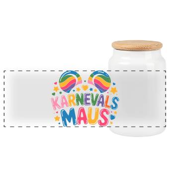 Karnevalsmaus Karneval Köln Kölner Karnevals Maus - Panorama Keksdose mit Holzdeckel - Weiß - Vorne
