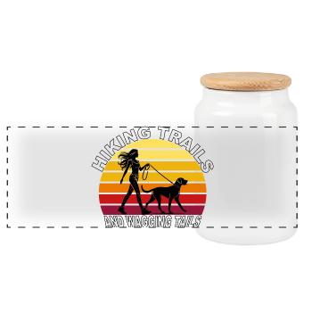 Hiking Trails and Wagging Tails Retro - Panorama Keksdose mit Holzdeckel - Weiß - Vorne