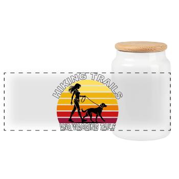 Hiking Trails and Wagging Tails Retro - Panoramic Cookie Jar with Wooden Lid - white - Front