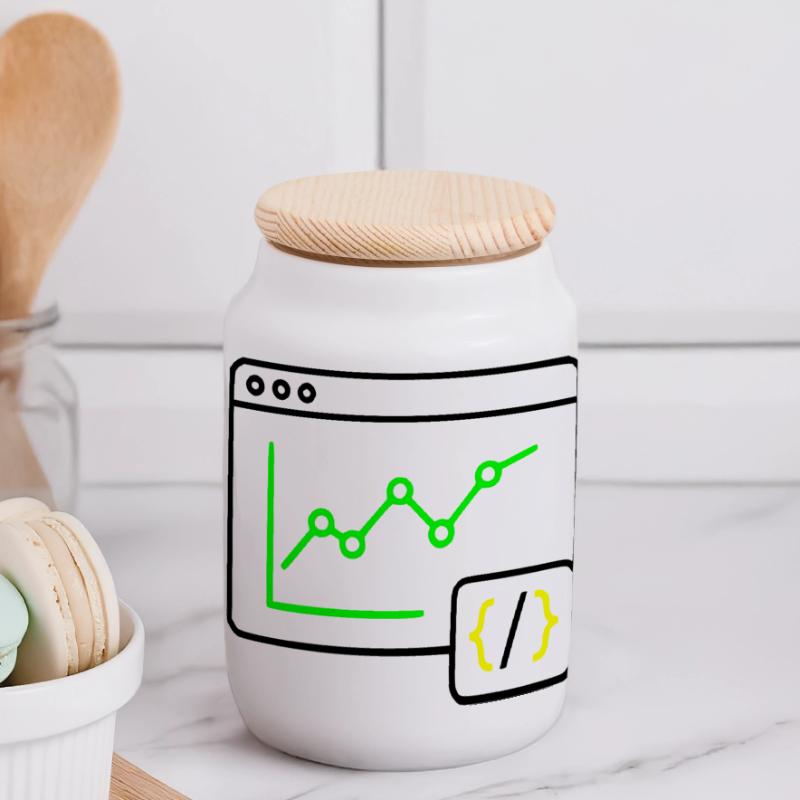 Web Analysis Chart Coding Browser Vector Panoramic Cookie Jar with Wooden Lid