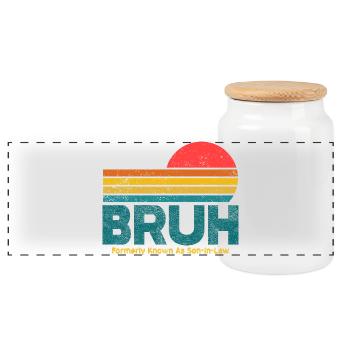 Bruh Sunset Retro Meme Design - Panoramic Cookie Jar with Wooden Lid - white - Front