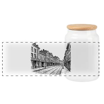 Vintage Street - Panoramic Cookie Jar with Wooden Lid - white - Front
