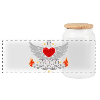 Je t’aime – Amour de cœur motard Saint-Valentin - Boîte à biscuits avec couvercle en bois - blanc - Devant