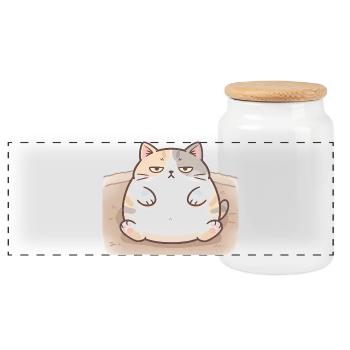 Flauschige dicke Katze in Stillpose - Panorama Keksdose mit Holzdeckel - Weiß - Vorne