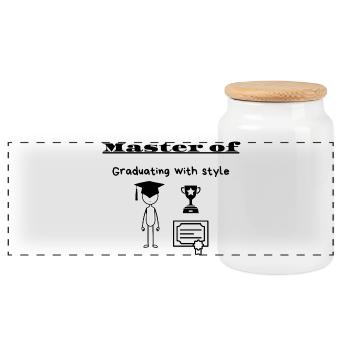 Master of Graduating with style - Panoramic Cookie Jar with Wooden Lid - white - Front