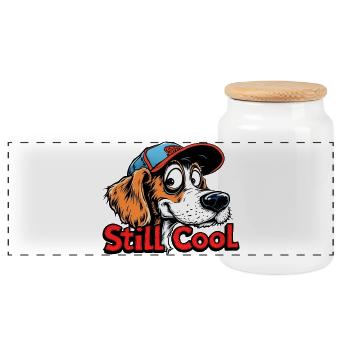 Still Cool Dog - Panoramic Cookie Jar with Wooden Lid - white - Front