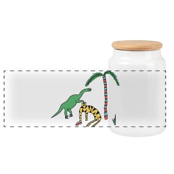 Tiger & Dino - Panoramic Cookie Jar with Wooden Lid - white - Front