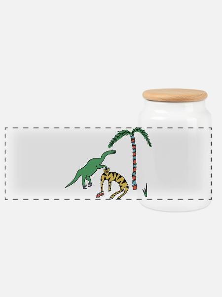 Tiger & Dino - Panorama Keksdose mit Holzdeckel - Weiß