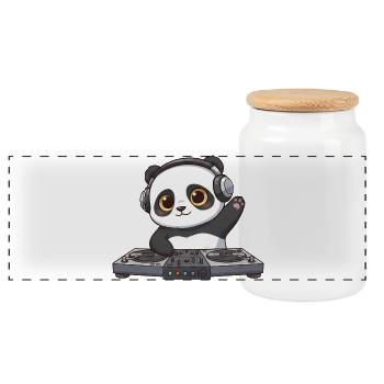 Panda DJ Music Disco Techno Electronic Dance Music - Panoramic Cookie Jar with Wooden Lid - white - Front