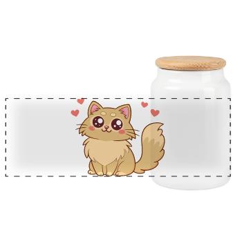 Adorable cat with a tender heart - Panoramic Cookie Jar with Wooden Lid - white - Front