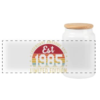 41. Geburtstag 1985 Geschenk 41 Jahre, Jahrgang 1985 - Panorama Keksdose mit Holzdeckel - Weiß - Vorne