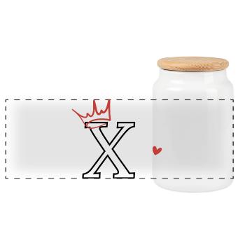 Letter x Heart Crown - Panoramic Cookie Jar with Wooden Lid - white - Front
