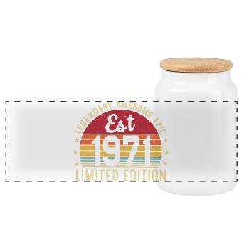 55. Jubiläum – Vintage-Geschenk 1971 - Panorama Keksdose mit Holzdeckel - Weiß - Vorne