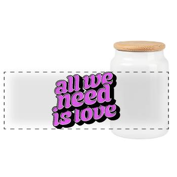 Love Is Enough: Retro Love Typo - Panoramic Cookie Jar with Wooden Lid - white - Front