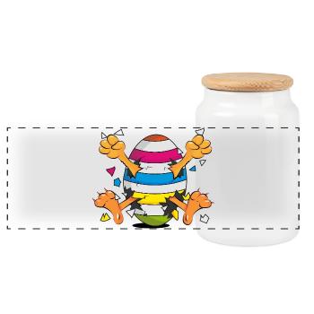 Funny Chick in Easter Egg Cartoon Motif - Panoramic Cookie Jar with Wooden Lid - white - Front