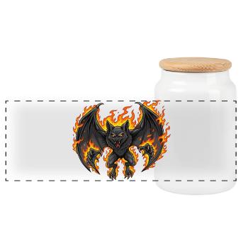 Bat on fire - Panoramic Cookie Jar with Wooden Lid - white - Front