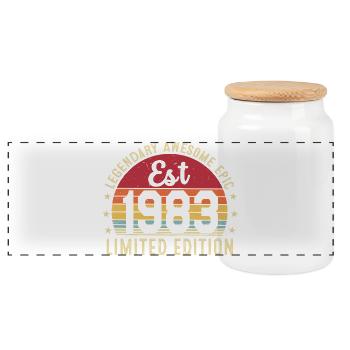 43. Jubiläum – Vintage-Geschenk 1983 - Panorama Keksdose mit Holzdeckel - Weiß - Vorne