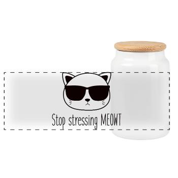 Stop stressing yourself out Meowt cat lovers - Panoramic Cookie Jar with Wooden Lid - white - Front