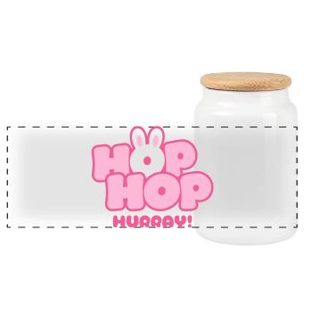 Hop Hop Hourra | Motif de la jolie phrase de lapin - Boîte à biscuits avec couvercle en bois - blanc - Devant