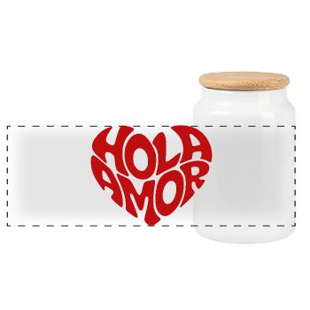 Hola Amor Retro Red Heart Love - Panoramic Cookie Jar with Wooden Lid - white - Front