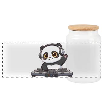 Panda DJ Dancing Techno Music DJ Party - Panoramic Cookie Jar with Wooden Lid - white - Front