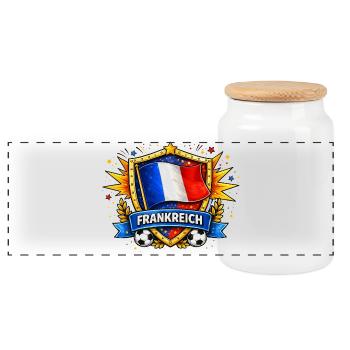 Drapeau français dans le bouclier de football - Boîte à biscuits avec couvercle en bois - blanc - Devant