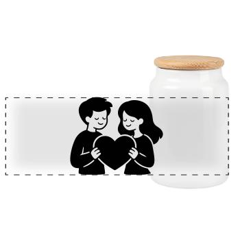 In Love Couple Heart - Panoramic Cookie Jar with Wooden Lid - white - Front