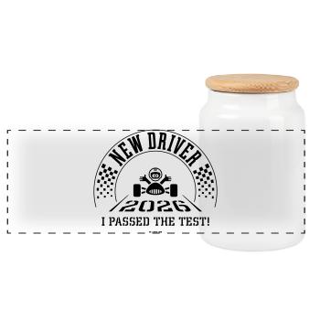 New Driver 2026 – I Passed The Test! (Black) - Panoramic Cookie Jar with Wooden Lid - white - Front