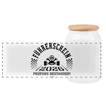 Permis de conduire 2026 – examen de conduite réussi ! (Noir) - Boîte à biscuits avec couvercle en bois - blanc - Devant