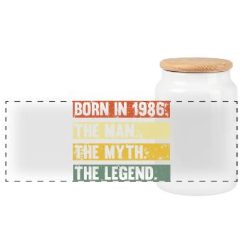 Born in 1986: The Man Myth Legend - Panoramic Cookie Jar with Wooden Lid - white - Front