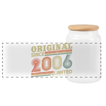 Original 2006 Vintage Vintage Birthday Gift - Panoramic Cookie Jar with Wooden Lid - white - Front