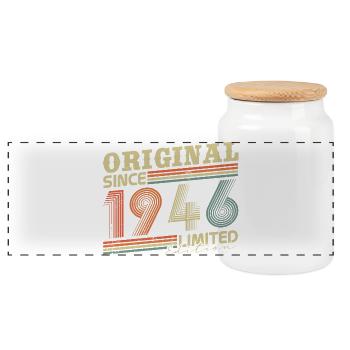 Original 1946 Vintage Vintage Birthday Gift - Panoramic Cookie Jar with Wooden Lid - white - Front