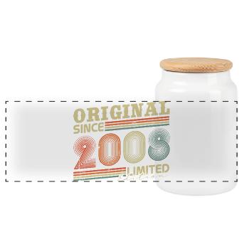 Original 2008 Vintage Vintage Birthday Gift - Panoramic Cookie Jar with Wooden Lid - white - Front