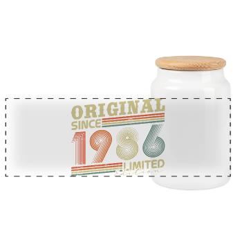 Cadeau d’anniversaire vintage original de 1986 - Boîte à biscuits avec couvercle en bois - blanc - Devant