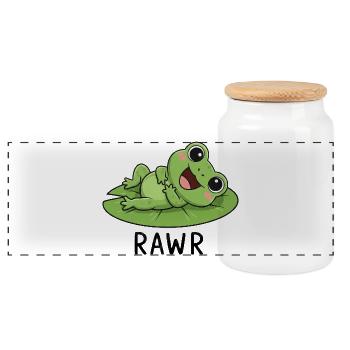 Süßer Cartoonfrosch mit Seerose Lachen Freude - Panorama Keksdose mit Holzdeckel - Weiß - Vorne