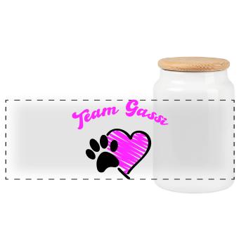 Team Gassi Hund Herz Liebe - Panorama Keksdose mit Holzdeckel - Weiß - Vorne