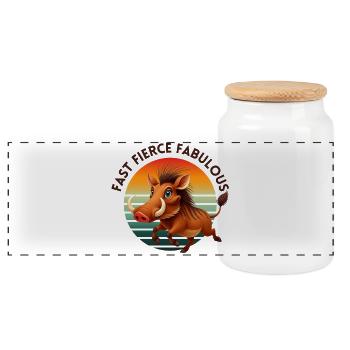 Phacochère de style rétro au soleil - Boîte à biscuits avec couvercle en bois - blanc - Devant