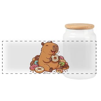 Capybara avec des beignets Motif d’animal joyeux et mignon - Boîte à biscuits avec couvercle en bois - blanc - Devant