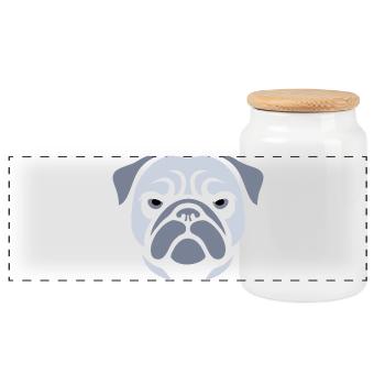 Carlin, tête de chien - Boîte à biscuits avec couvercle en bois - blanc - Devant