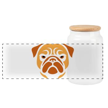 Carlin, tête de chien - Boîte à biscuits avec couvercle en bois - blanc - Devant