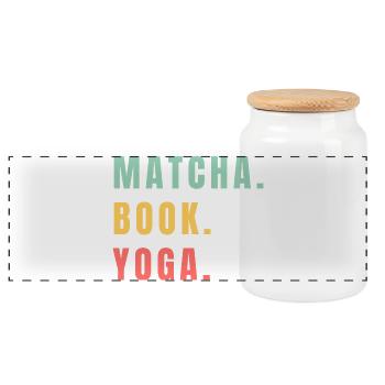 MATCHA-BUCH YOGA - Panorama Keksdose mit Holzdeckel - Weiß - Vorne