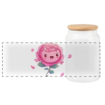 Cuddly Pink Rose Cartoon - Panoramic Cookie Jar with Wooden Lid - white - Front